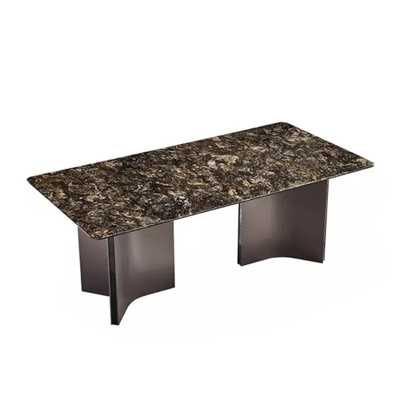 

Natural marble dining table and chairs Italian minimalist large flat-floor villa high-end luxury stone rectangular