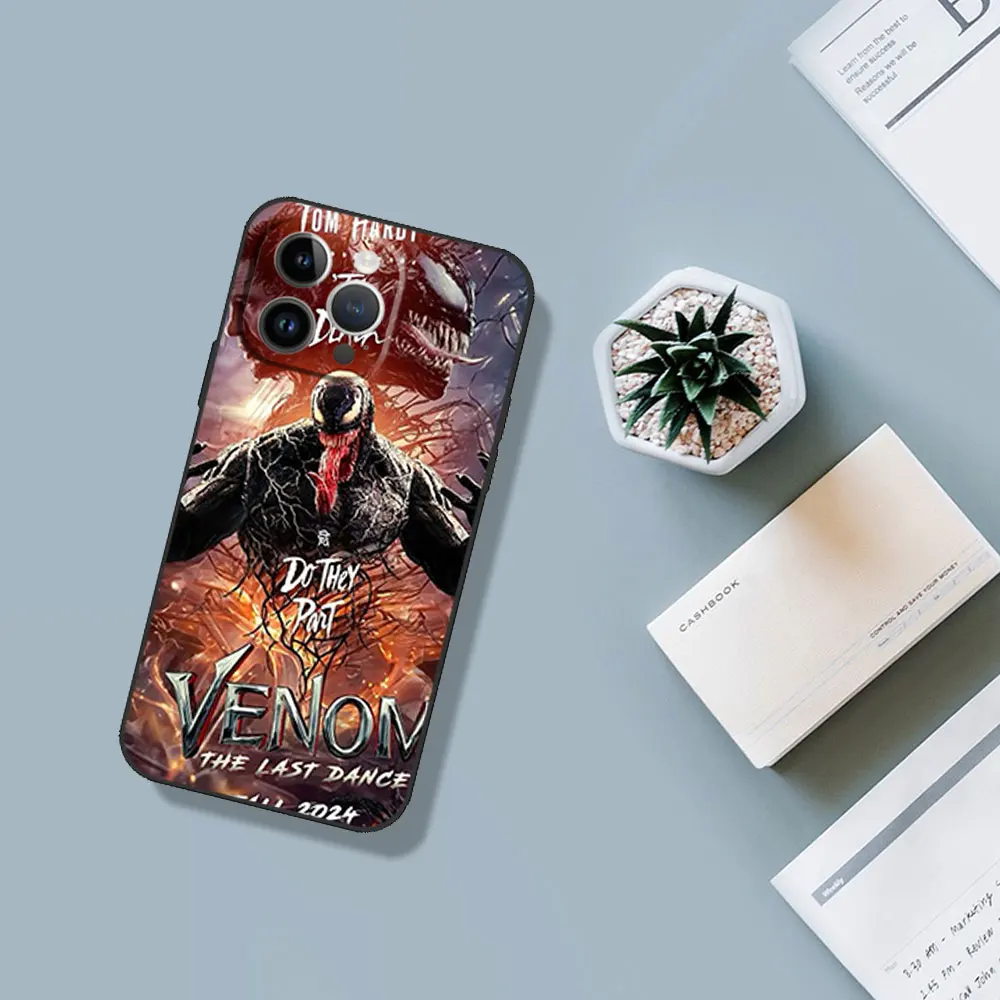 MINISO Venom-The Last Dance Phone Case لهاتف iPhone 12 11 13 14 15 16 Pro Max Plus غطاء سيليكون ناعم أسود