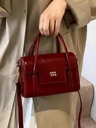 Textured Red Women Crossbody Bags 2025 Spring Trend PU Leather Small Square Bag Fashion Letter Design Lady Handbags