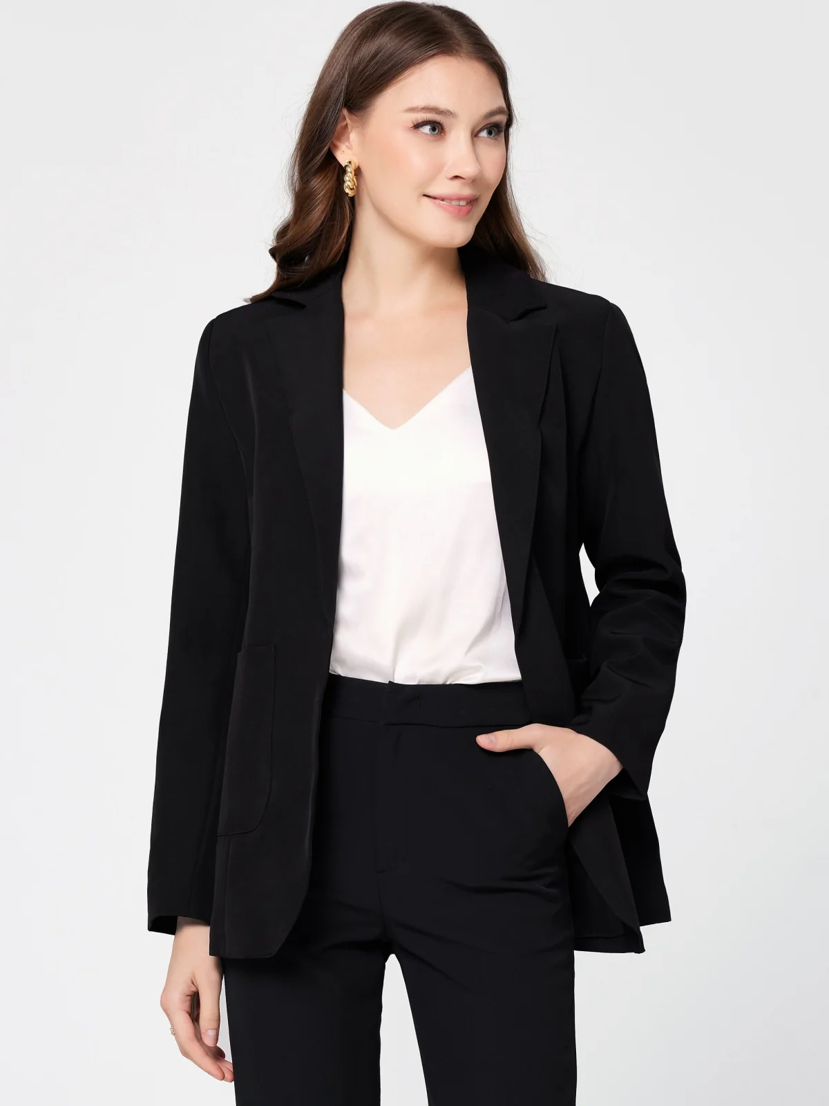 Blazer a maniche lunghe moda donna tinta unita Office Lady elegante giacca femminile top Casual giacca frontale aperta con tasche