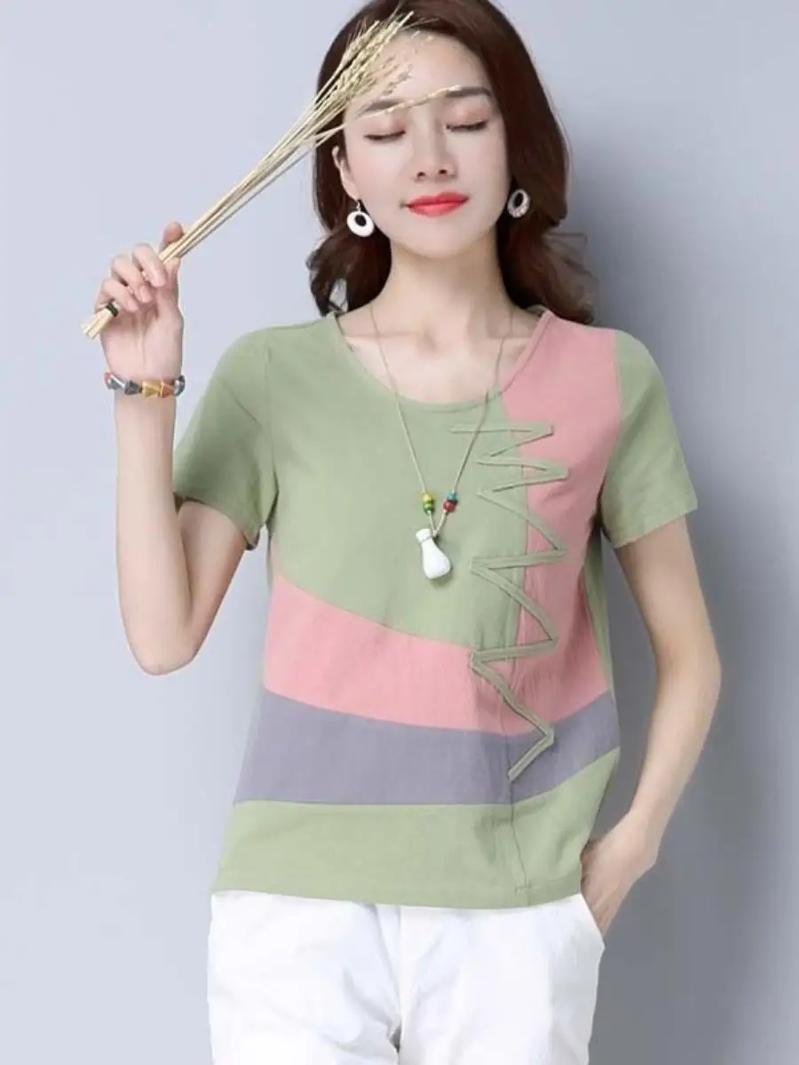 conjunto-de-duas-pecas-feminino-de-algodao-e-linho-camiseta-de-manga-curta-estilo-casual-solto-vintage-etnico-para-o-verao