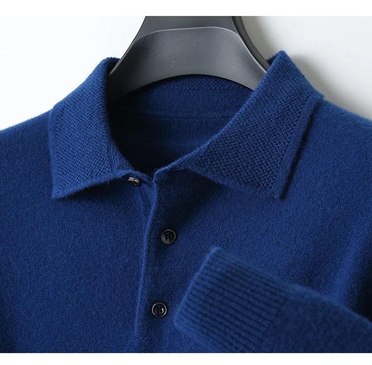 LHZSYY 100%Merino Wool Hot Cardigans Men Lapel Pullover Long Sleeve POLO Neck Sweaters Loose Tops Knit Clothing Large Size Shirt