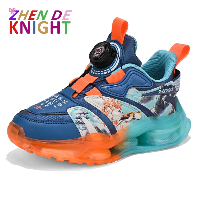 Children's Sneakers Autumn New Rotary Buckle Luminous Casual Sports Shoes Soft Sole Anti Slip Boys Running Shoes