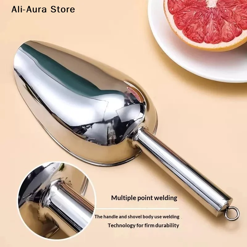 1Pcs Stainless Steel Ice Scoops Food Grade Material Thickened Handle Ice Cube Scoop For Home Bar Restaurant Daily Use
