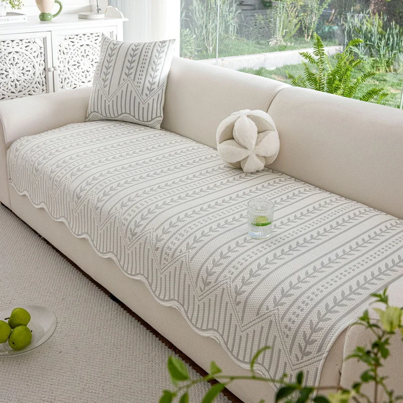 Summer Cool Knitted Sofa Cover Simple Solid Color Dust Proof Non Slip Seat Mat Universal Couch Towel Furniture Protector