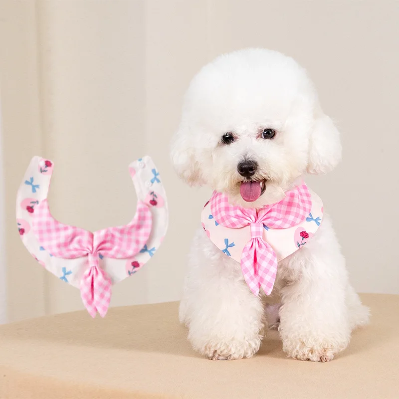 

Maid bow pet lace collar ruffle bib checkered dog accessories cat bib poodle teddy