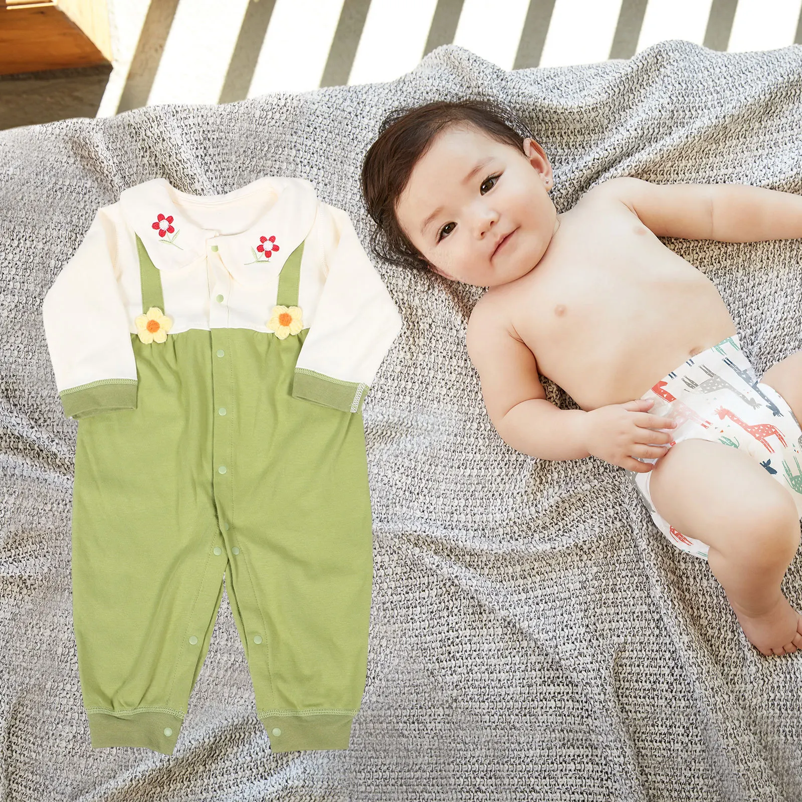 الوليد الطفل طويلة الأكمام القطن ارتداءها خمر طوق تصميم ملابس خاصة نزهة الملابس ربيع الخريف للجنسين رومبير للرضيع #1