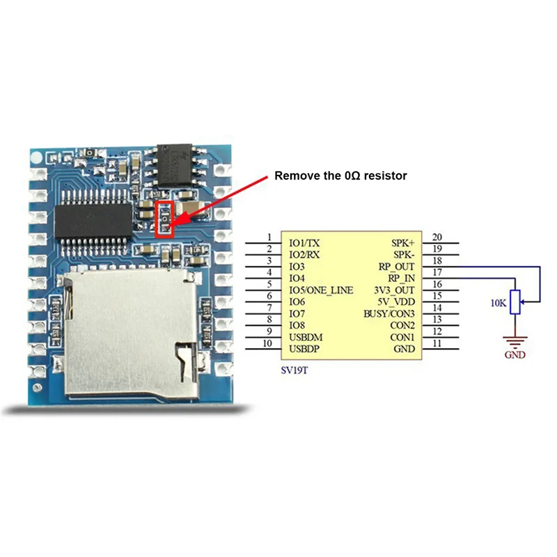 

SV19T Voice Playback Module One-To-One Trigger Serial Port Control Segment Trigger MP3 Voice Module Support TF Card