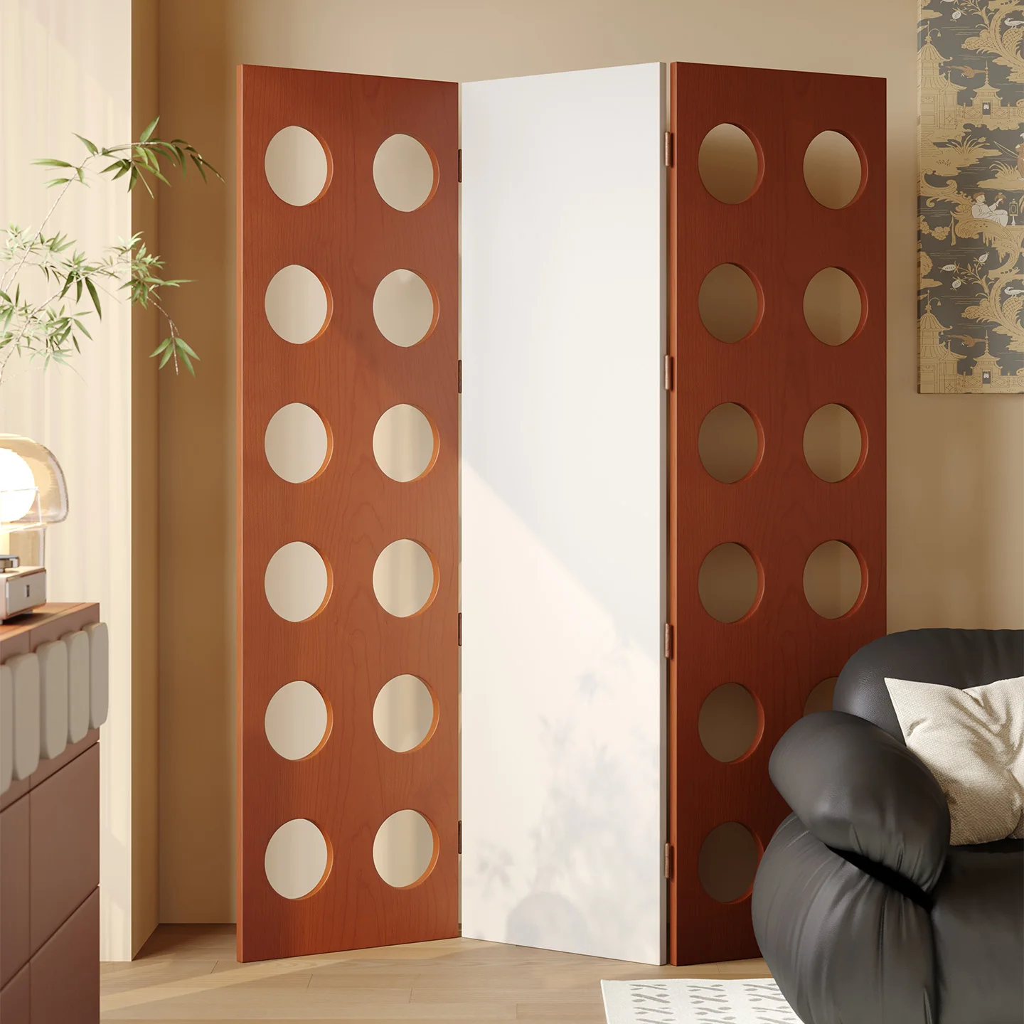 Medieval solid wood screen partition living room household French retro folding movable entrance shading screen decoration