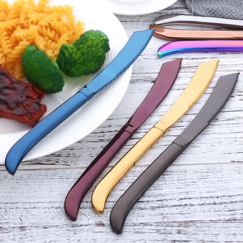 4/6/8pcs Stainless Steel Rainbow Steak Knife Sharp Table Knives Set Restaurant Cutlery Dinner Knife Black Dinnerware Set