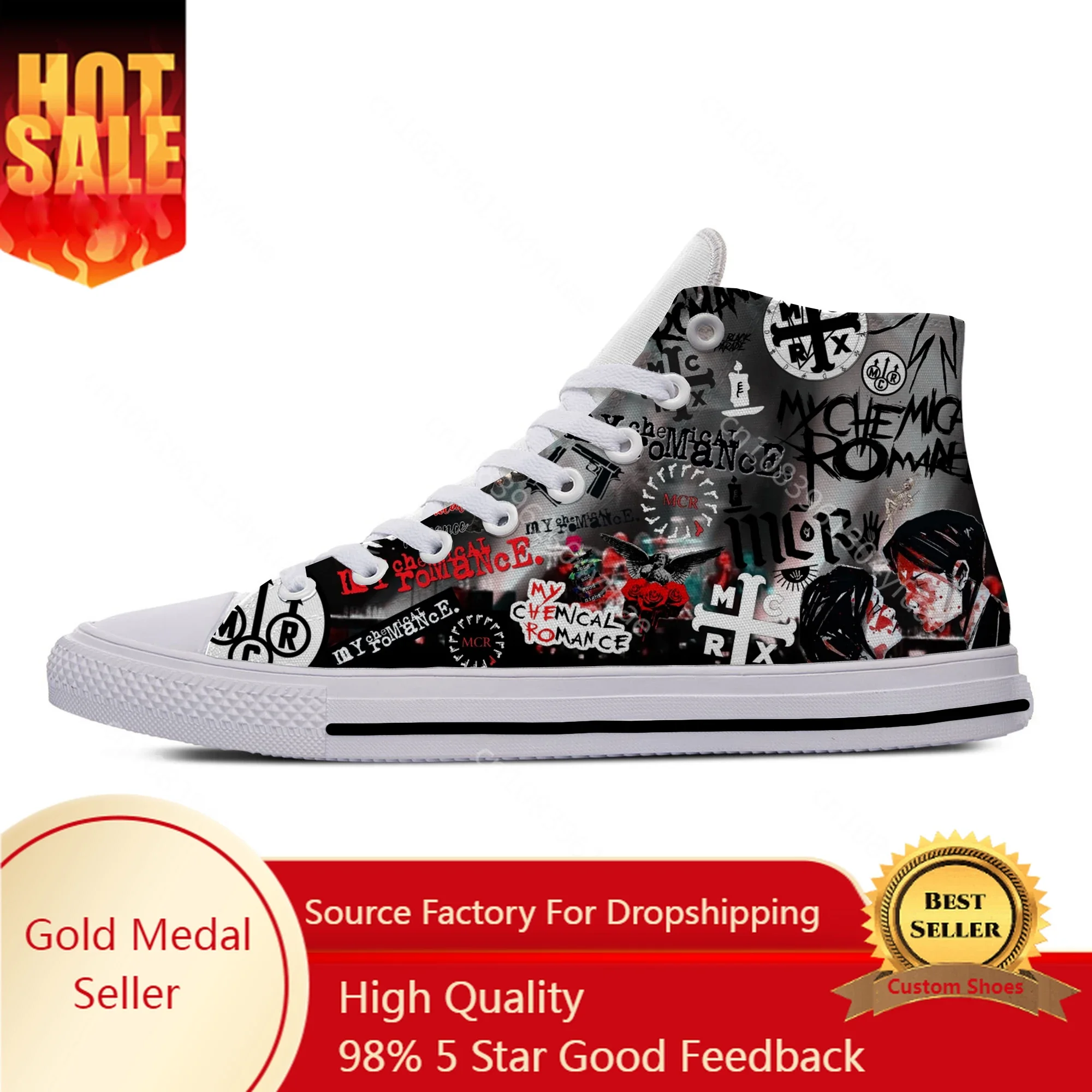 

Hot Summer My Chemical Romance MCR Rock Band Funny Casual Shoes High Top Lightweight Men Women Sneakers Breathable Board Shoes