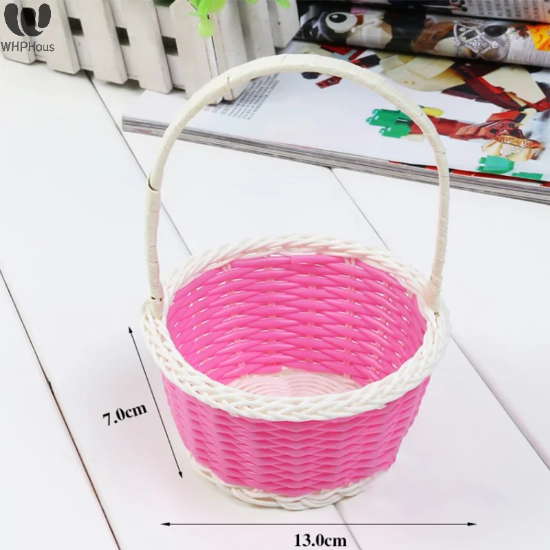 Plastic Rattan Woven Blue Easter Egg Basket Round Storage Basket Home Gift Basket