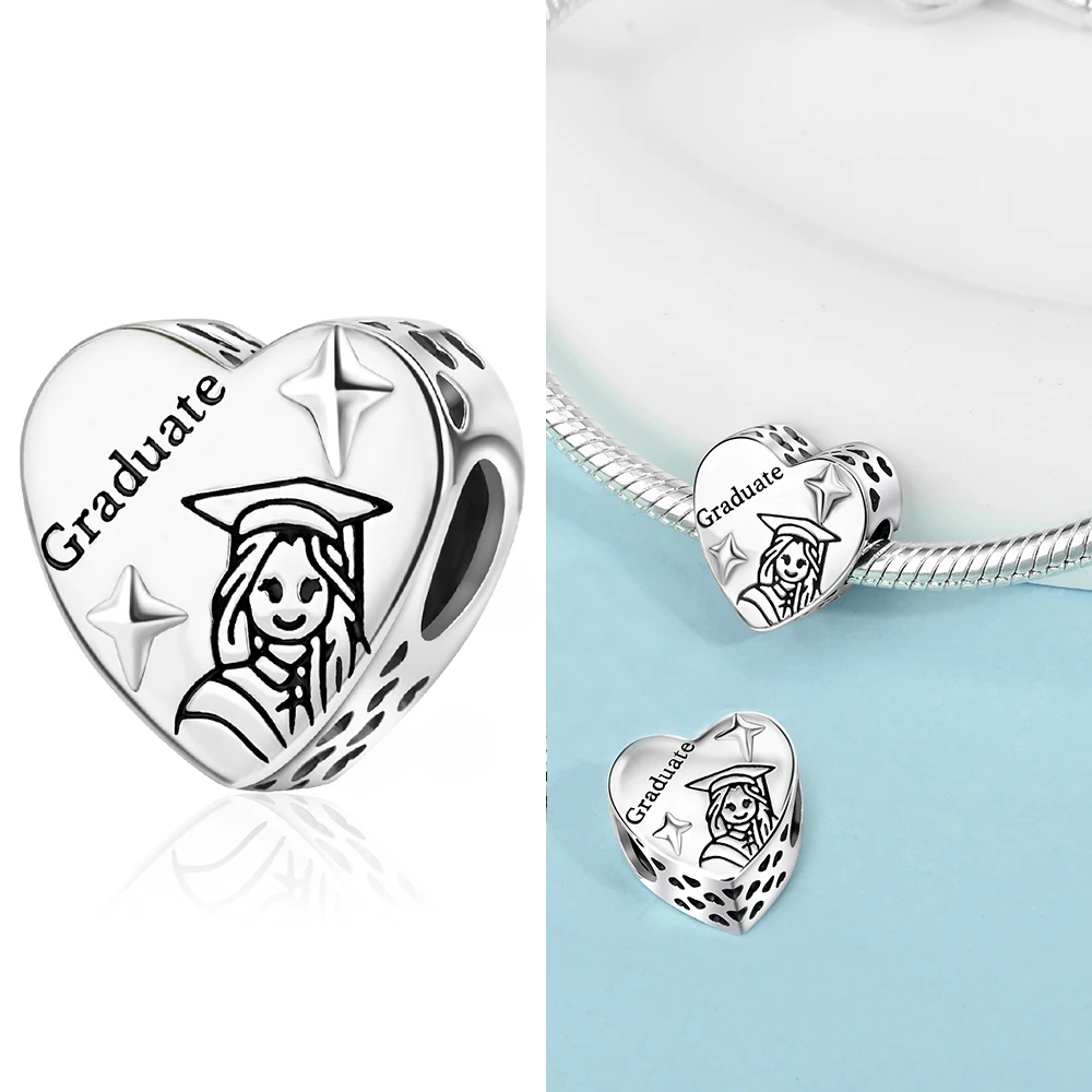 College Style 925 Sterling Silver Graduation Bouquet&Pen&Backpack&Bachelor\'s Hat Charm Fit DIY Bracelet Necklaces Blessing Gift