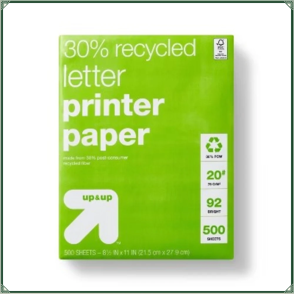 

Переработанная бумага для принтера формата Letter, 20 фунтов, 500 листов, белая - up&up: 30% переработанных материалов, 8.5x11 дюймов, 92% яркость, 500 листов