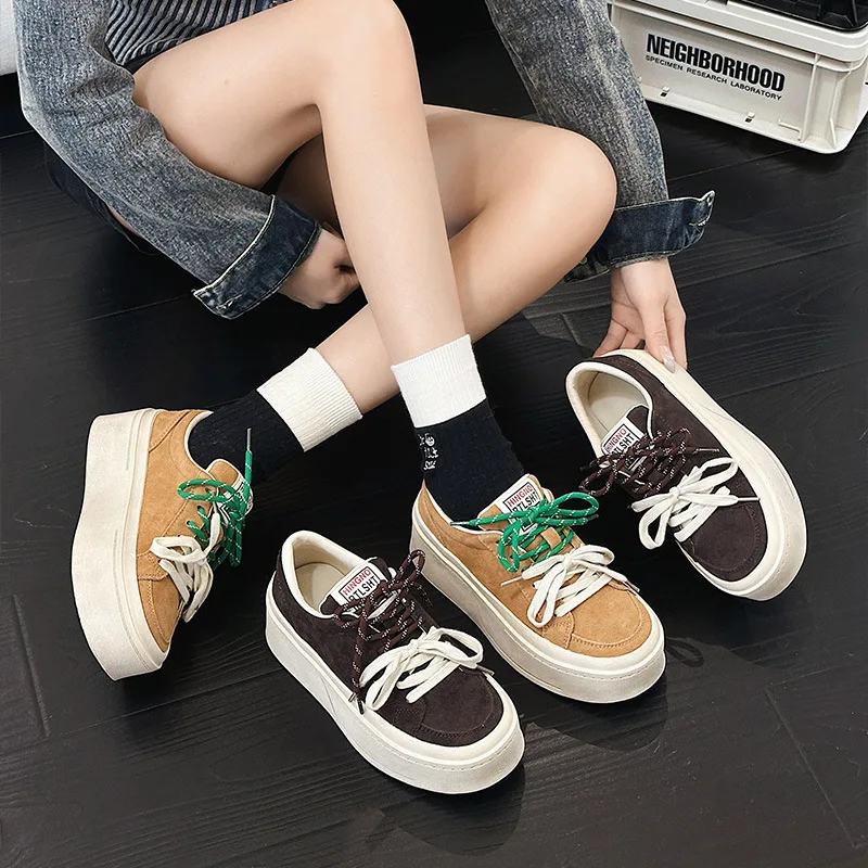 

Женские повседневные туфли на шнуровке из кожи, двухцветные, на низком каблуке, весна 2026, новинка