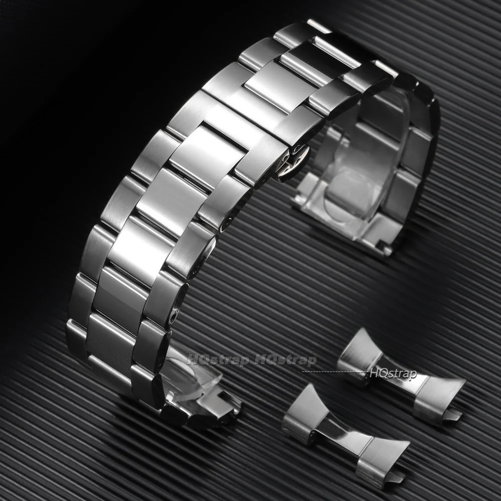 Curved End Stainless Steel Watch Strap 12mm 14mm 16mm 18mm 20mm 22mm 24mm Universal Bracelet Butterfly Buckle Metal Wrist Band