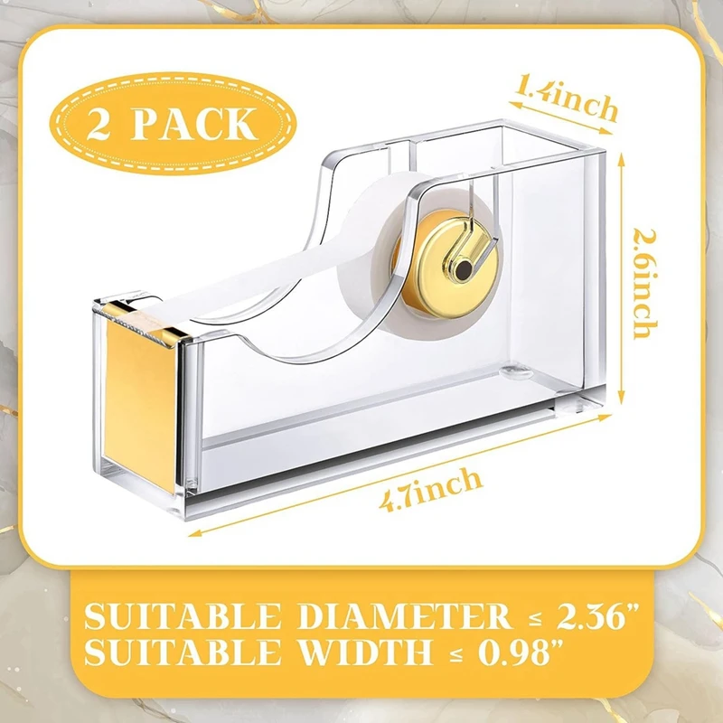 2 Pieces Acrylic Office Tape Dispenser Transparent Gold Tape Dispenser Tape Holder Packing Tape Dispenser Easy To Use