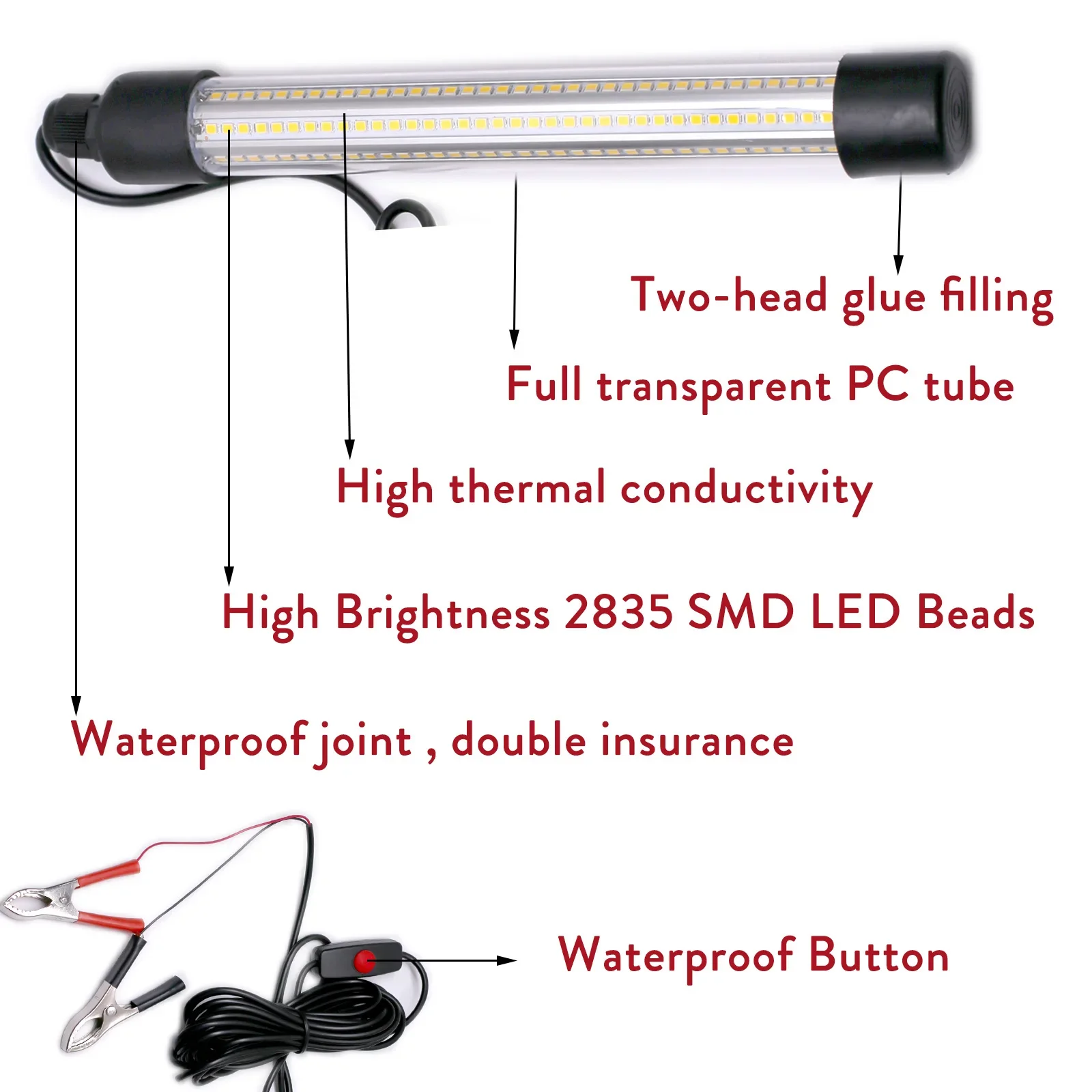Super Bright 30W Warterproof LED Fishing Light Underwater Fish Lure Bait Lamp Green Blue White Light Fishing Tools DC 12V 24V image 3