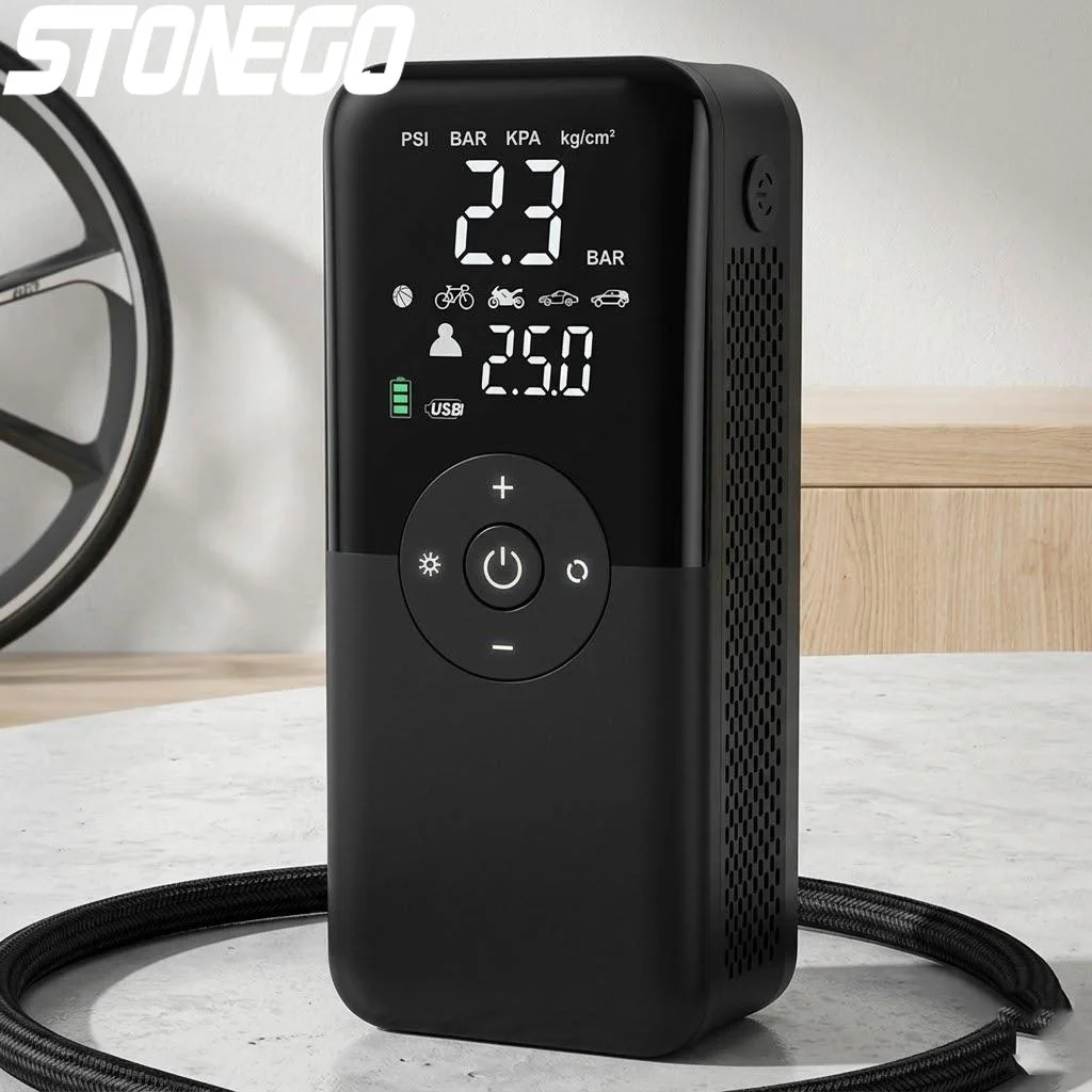 

Portable Rechargeable Digital Air Pump Cordless Compressor for Motorcycle Car Bicycle Tires Balls Inflator
