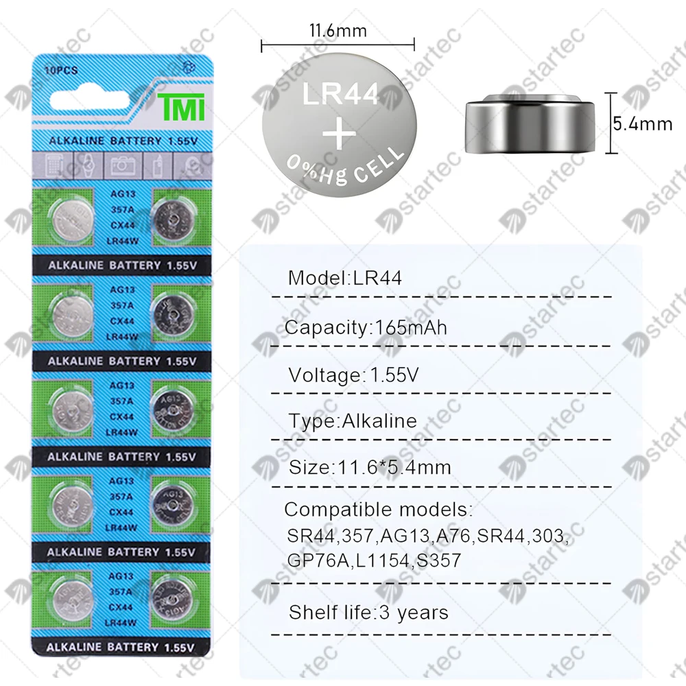 10PCS-50PCS 1.55V AG13 LR44 L1154 RW82 SR1154 SP76 pila SR44 Button Batteries A76 LR1154 GP7 Cell Coin Watch Toys Remote Battery