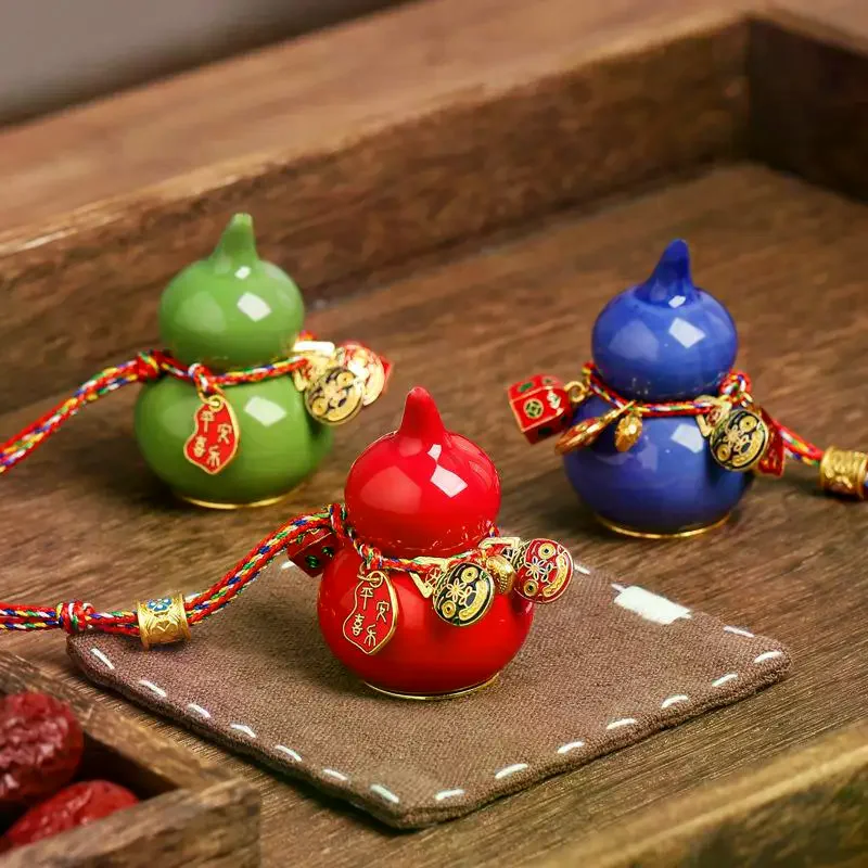 Mini Colorful Ceramic Gourd Ornament, Hulu Home Decor For Good Fortune, Wealth Luck And House Blessing, Auspicious Crafts Gift