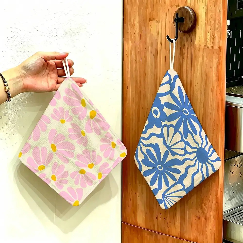 Flower Market Hanging Style Hand Wiping Towel, Polyester Cotton, Anti-fade for Indoor Kitchen Living Room