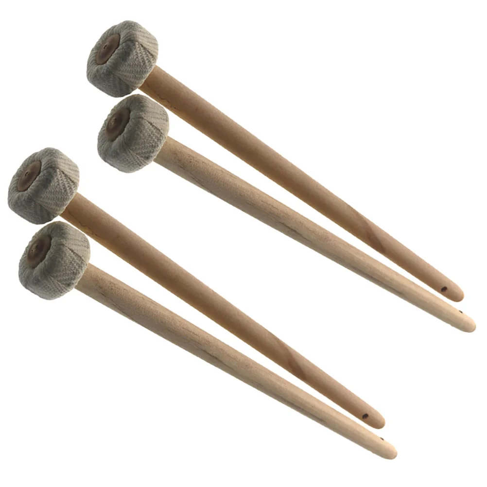 4 Pcs Percussion Instrument Drum Sticks Small Gong and Drumstick Beginner Drumsticks Cotton Mallets Linen