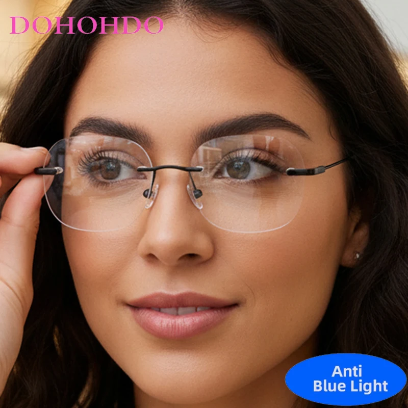 

Popular Luxury Designer Rimless Square Metal Anti-Blue Light Glasses Women Men Computer For Office Work Optical Eyewear Unisex