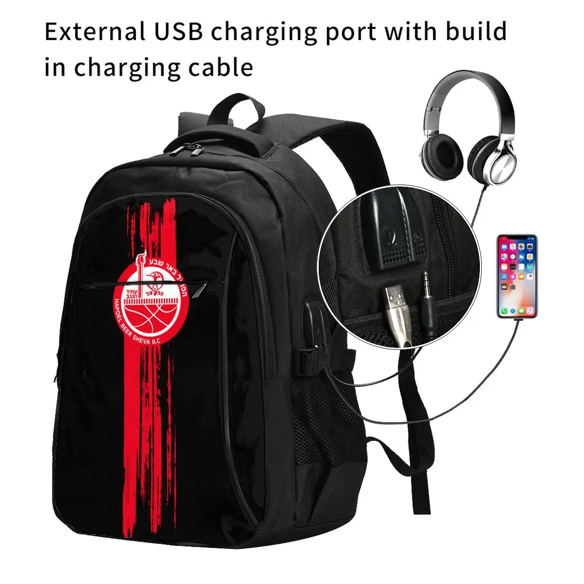 Israel Hapoel Beer Sheva Bc Large Durable Travel Laptop Backpack Water Resistant Bag with USB Charging Port Business Daypack