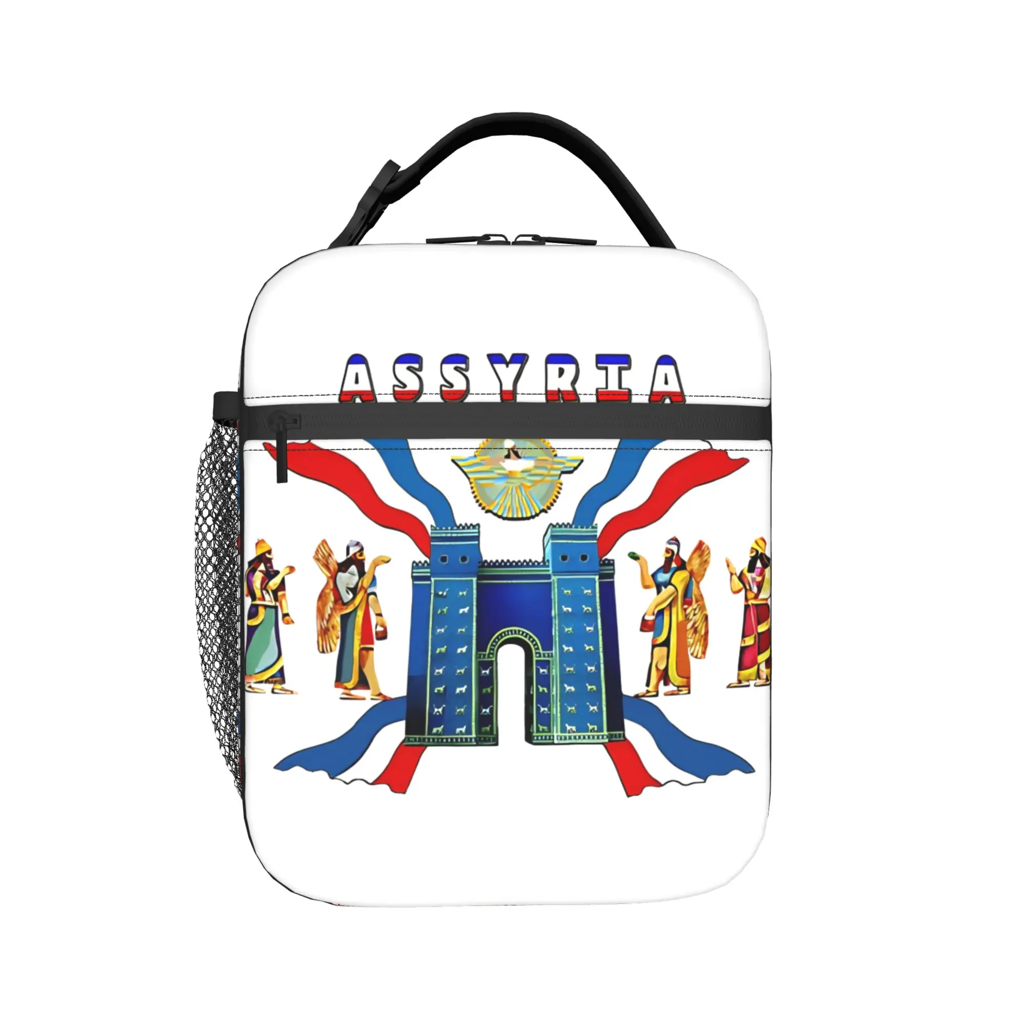 Assyrian Flag  Lunch Bag  Fun Lunch Box School Portable Zipper Thermal Tote Handbags For Women Oxford Custom Cooler Bag