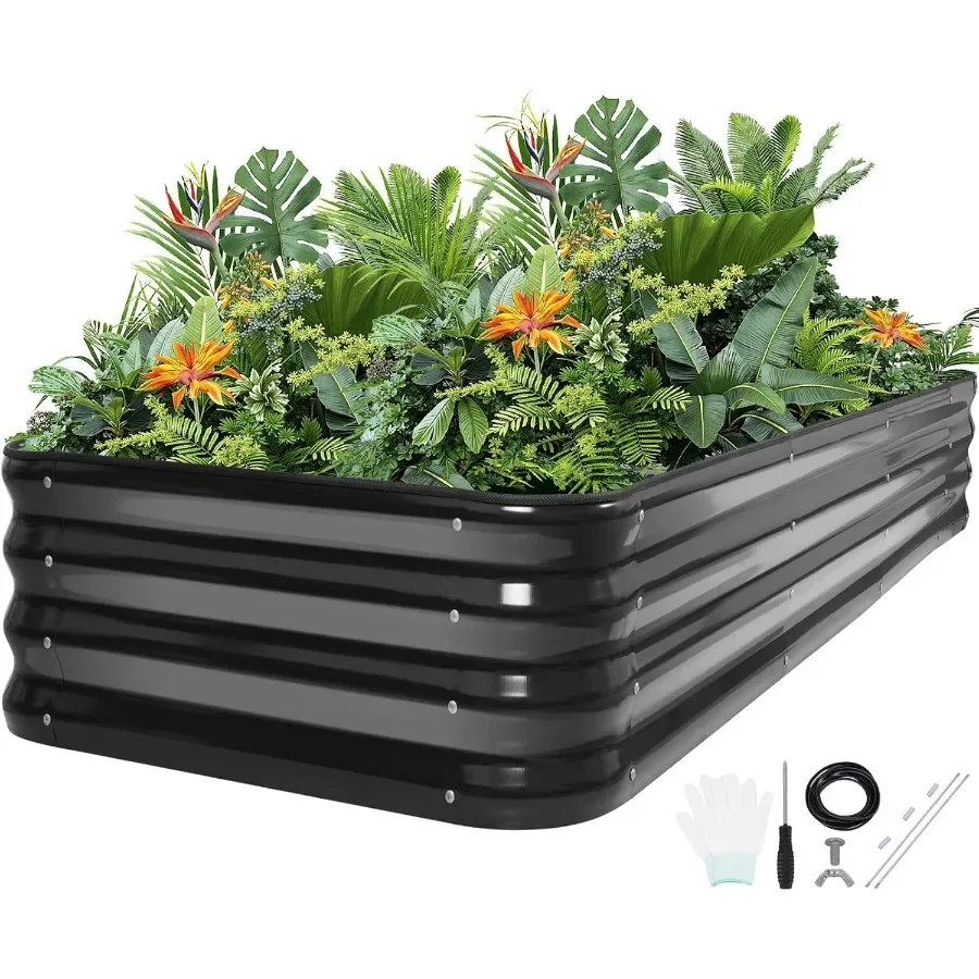 

5-in-1 Adjustable Raised Garden Bed Kit Galvanized Planter Boxes for Vegetables Flowers 12" Tall Multiple Sizes 8x3x1ft 9x2x1ft