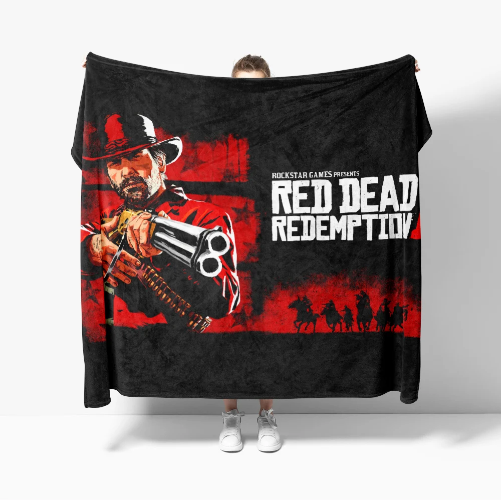 Red Dead Redemption 2 Throw Blanket Game Poster RDR2 Map Blankets Soft Warm Flannel Bedding for Bed Living Room Home Sofa