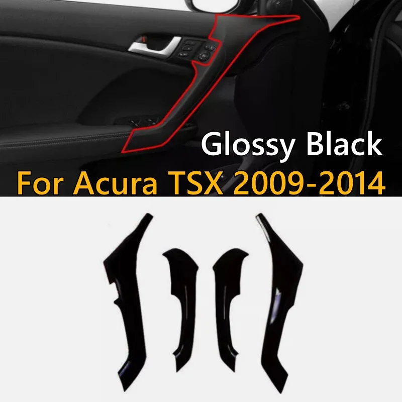 4Pcs/set LHD ABS Glossy Black Interior Door Armrest Cover Trim For Acura TSX 2009 2010 2011 2012 2013 2014