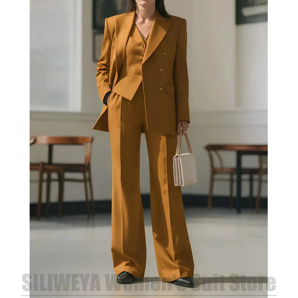 Terno feminino 3 peças duplo breasted formal escritório trabalho wear diário casual festa noite roupa sob medida solto ajuste senhoras ternos