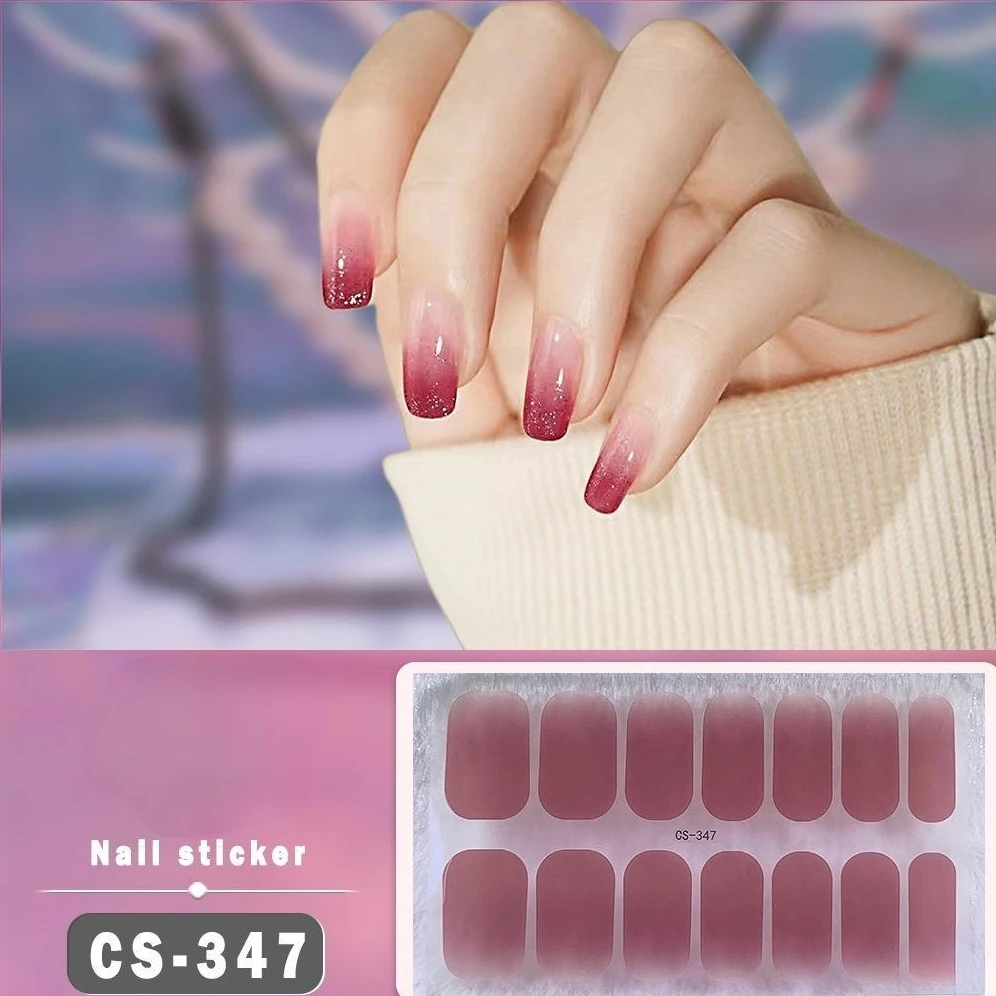 14Tips Nude Semi-Cured Gel Nail Stickers - Aurora Design, Waterproof, Long Lasting, Full Cover, UV Lamp Required