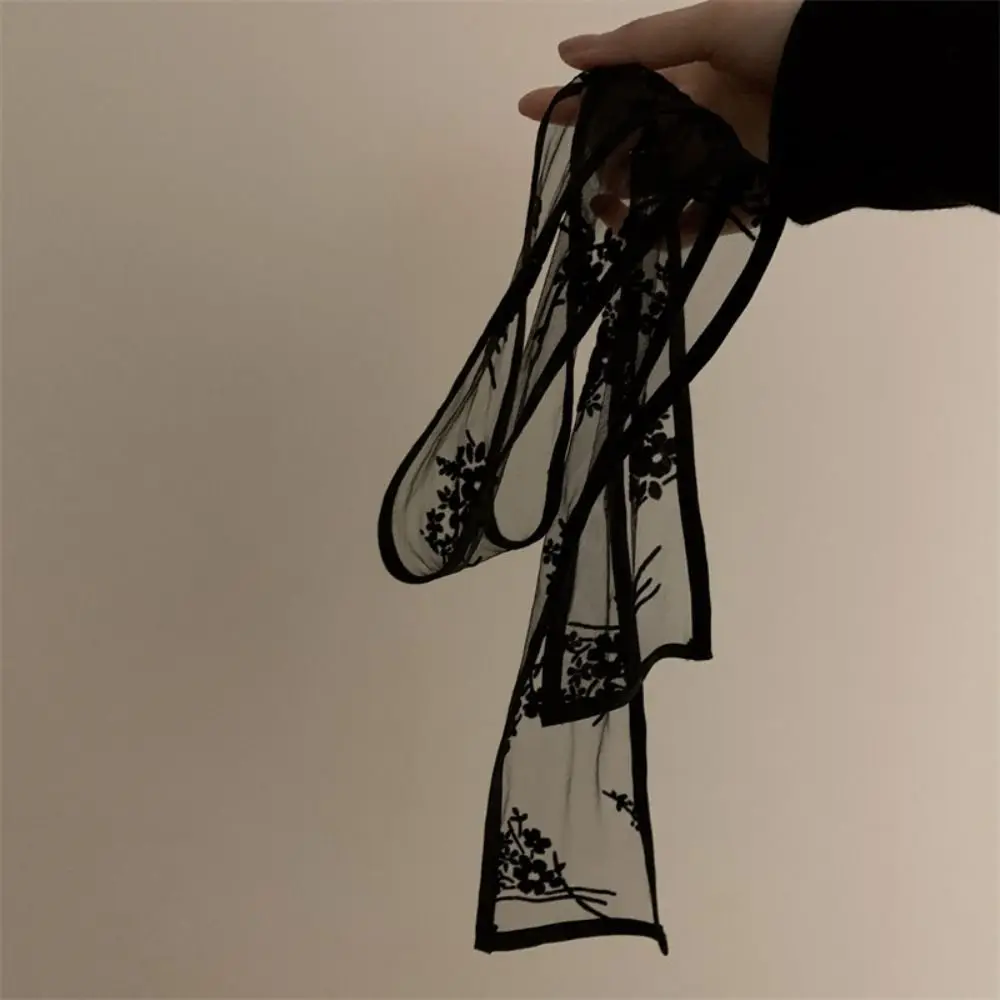New Y2k Flower Lace Neck Strap Sweet Dressing Decoration Hair Band Neckerchief Long Ribbon Transparent Head Scarf