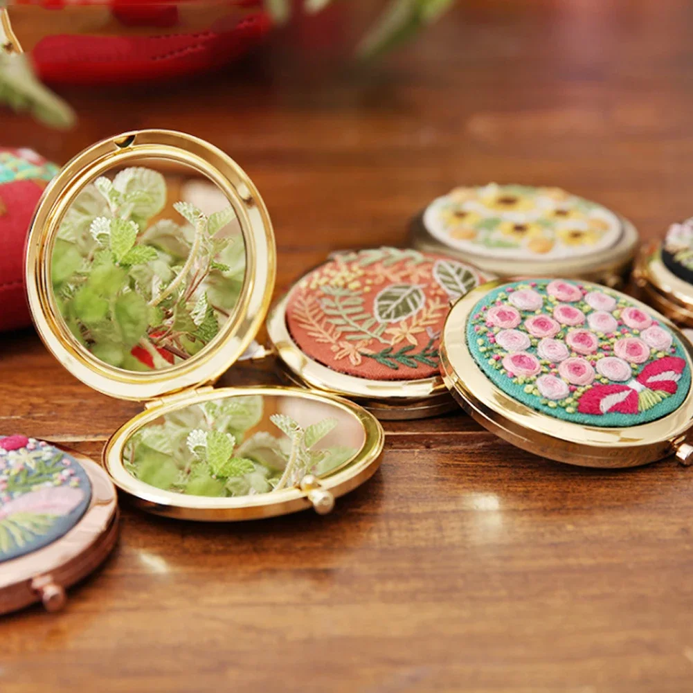 Ladies' Gift Mini Round Makeup Mirror Handcraft Needlework Chinese Style DIY Embroidery Mirror Cross Stitch Kit