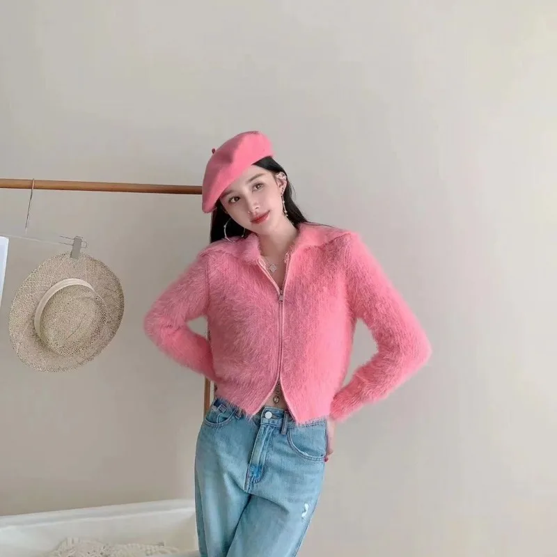 Suéteres de punto para mujer coqueta rosa, Top con mangas largas, tendencia 2025, Y2k, moda de otoño, cárdigans cortos coreanos para mujer