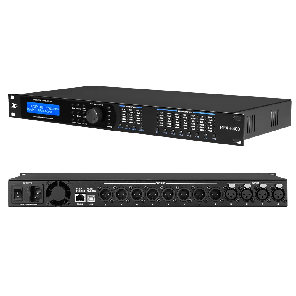 4 In 8 Out Professional Audio Speaker Processor Feedback Suppression DSP Sound System Speaker Management Digital Processor