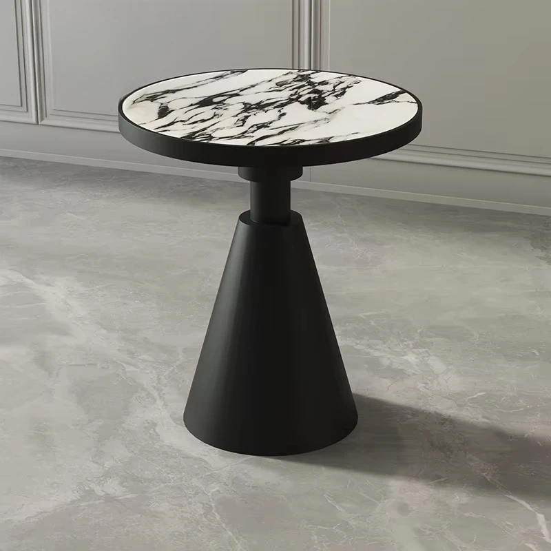 Minimalist black marble edge small apartment, living room corner few round wabi sanfeng small coffee table phone side cabinet