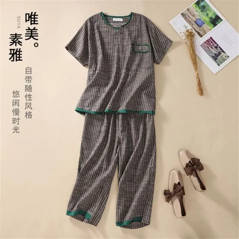 

Fashion New Women Sets Literary Striped Short Sleeve T-shirt Elastic Waist Contrasting Cropped Pants Casual Womens 2 Piece Set