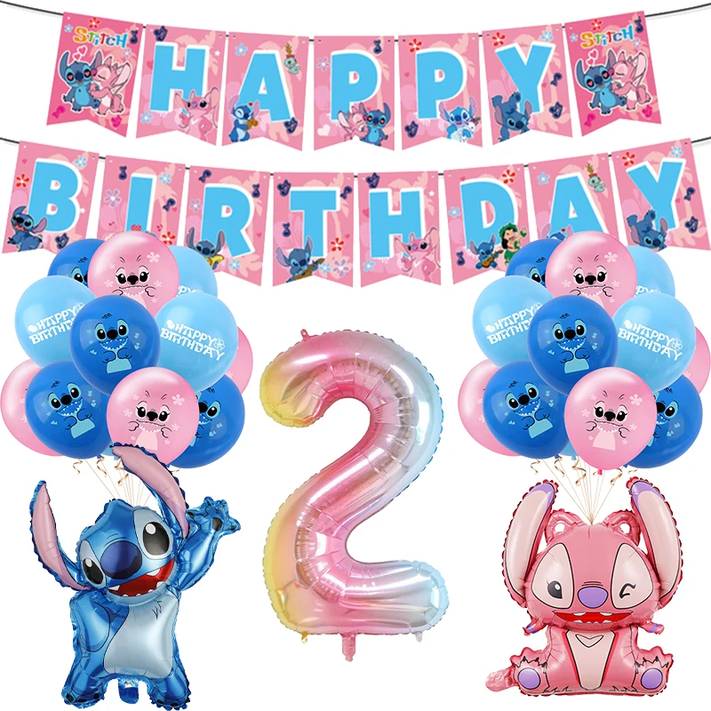 Disney Lilo And Stitch Birthday Decoration Pink Stitch Tableware Set Balloons Tablecloth Paper Cup Plate Backdrop Party Supplies