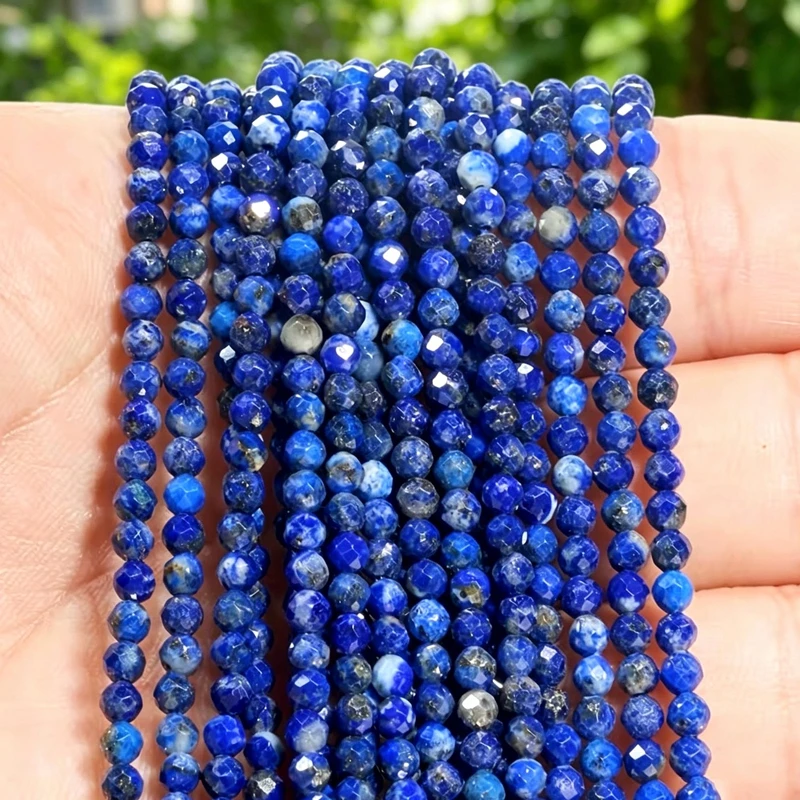 Natural Lapis Lazuli Beads Faceted Blue Stone Round Loose DIY Beads For Jewelry Making Handmade Bracelet 15inch 2/3/4mm