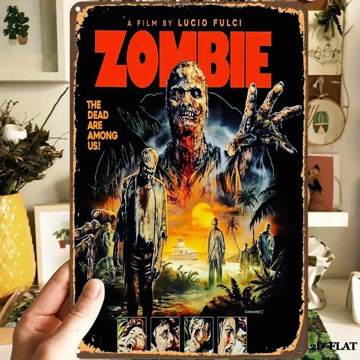 Zombie Movie Poster Metal Tin Sign Wall Art - Lucio Fulci's Classic Horror Film Retro Vintage Decor , Durable Iron with High-Q