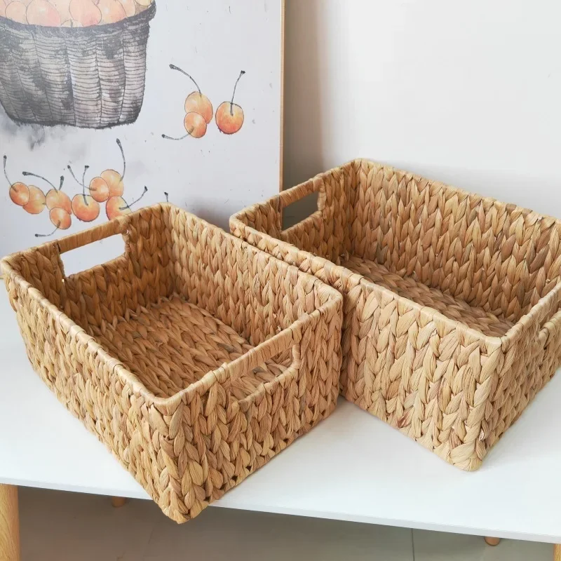 

Slant Mouth Woven Storage Basket Northern Rattan Box Desktop Sundrie Organizer Food Snack Picnic Basket Wicker Baskets Rectangle