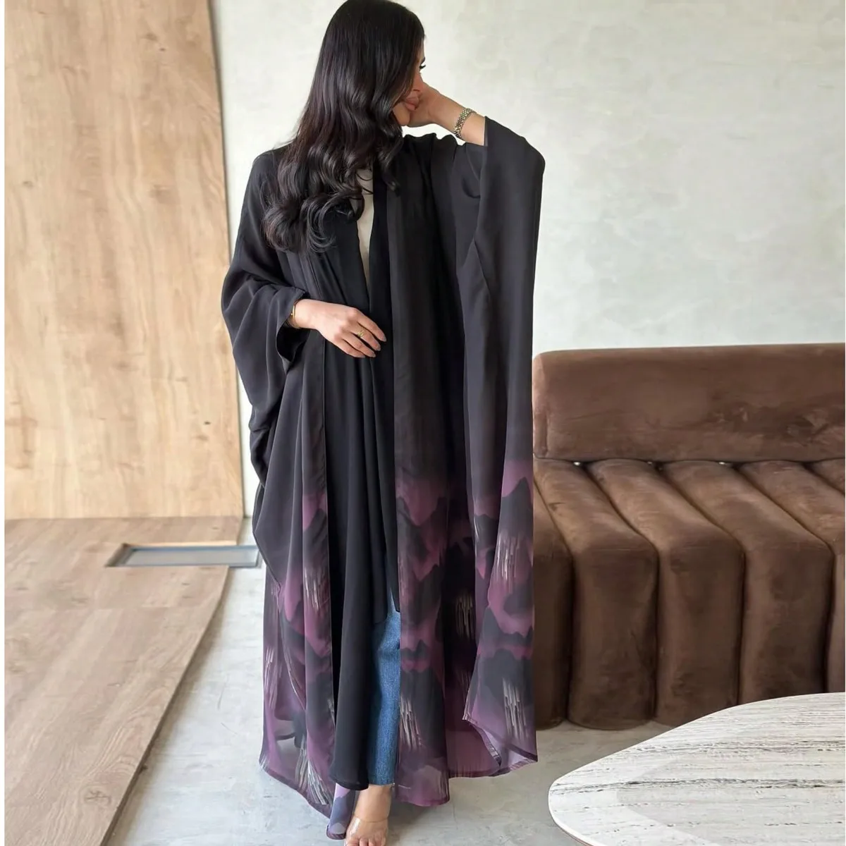 

Middle Eastern Loose Tie Dye Abaya Full Sleeve Open Front Abayas Elegant Kaftan Arabian Maxi Dresses Women Jilbabs without hajib