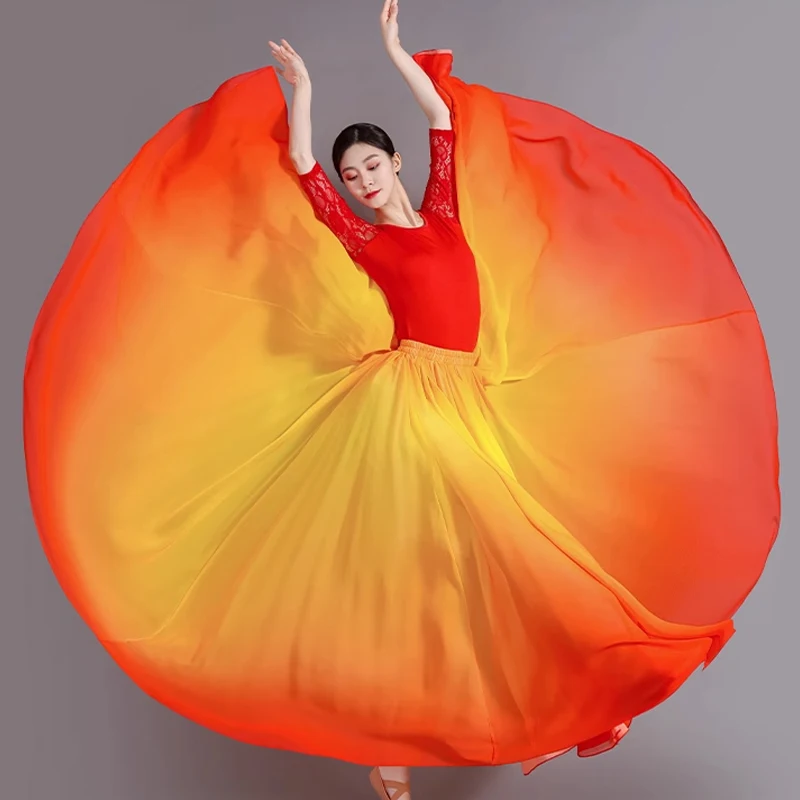 Fließender Langer Flamenco-Farbverlauf Bauchtanzrock für Damen 720-Grad-Sonnenschürze Spanisches Klassisches Tänzerkostüm 2026 – Detail 9