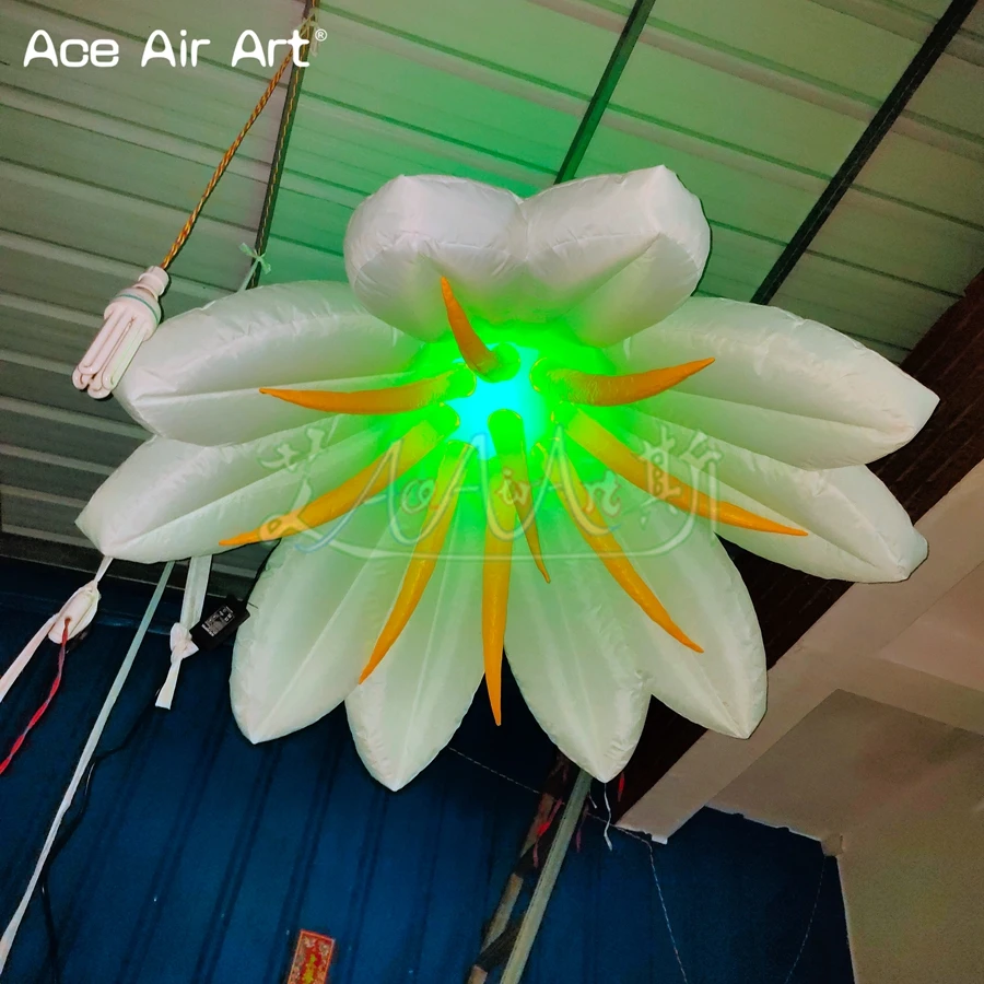 Wundervolle hängende aufblasbare Lilienblumendekoration, leuchtende LED-Blume mit Sockel und Rädern, tragbar für Party-Events