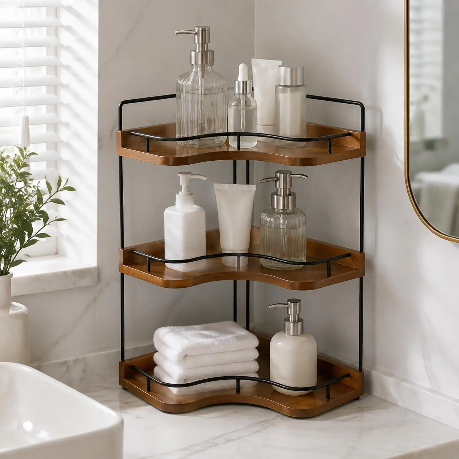 Space Saving Corner Organizer Shelf Three Tier for Bathroom Bedroom Kitchen Essentials Storage