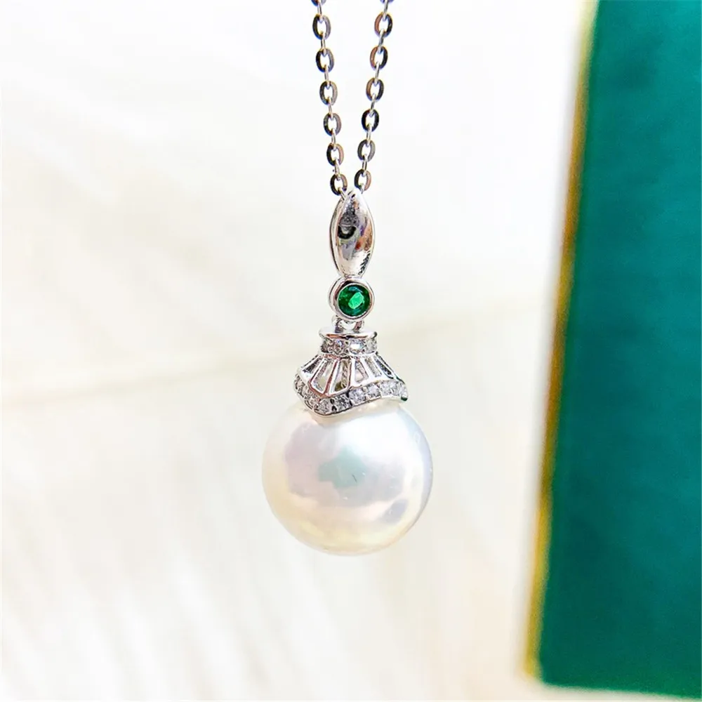 DIY Pearl Accessories S925 Sterling Silver Pendant with Empty Support Gold Silver Necklace Pendant Fit 11-15mm Round Beads D386